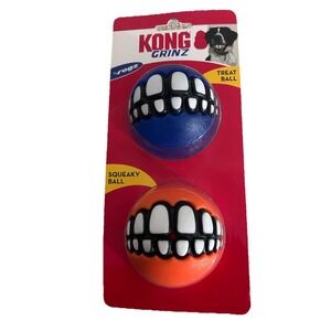 KONG Grinz Ball Variety (2) Pack Large Treat & Squeaky Dog Fetch Toy 3"